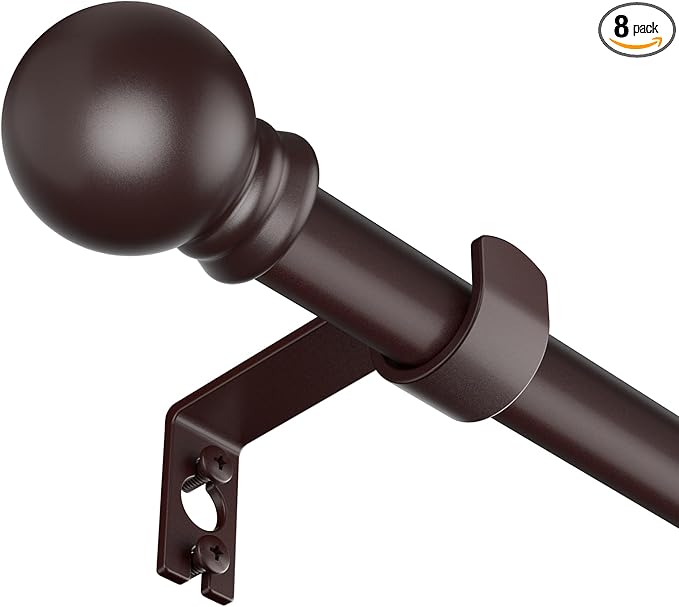 SMODBRODRE Curtain Rods for Window 32 to 120, Brown 5/8 inch Splicing Single Window Curtain Rod Set with Brackets
