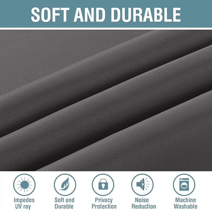 H.VERSAILTEX Blackout Grey Curtains for Patio Door Thermal Insulated Living Room Curtains, Room Darkening Noise Reducing Blackout Curtain for Bedroom, Charcoal Gray, 1 Panel, 52'W x 120'L