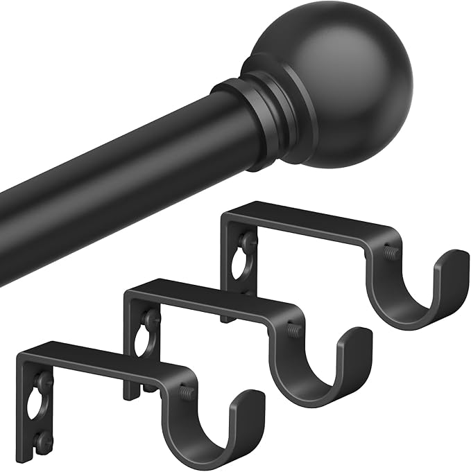 Black Curtain Rods for Windows with Brackets,5/8 Inch Diameter Small Curtain Rod Adjustable Set 32 to 90 Inches,Easy Install Drapery Rods