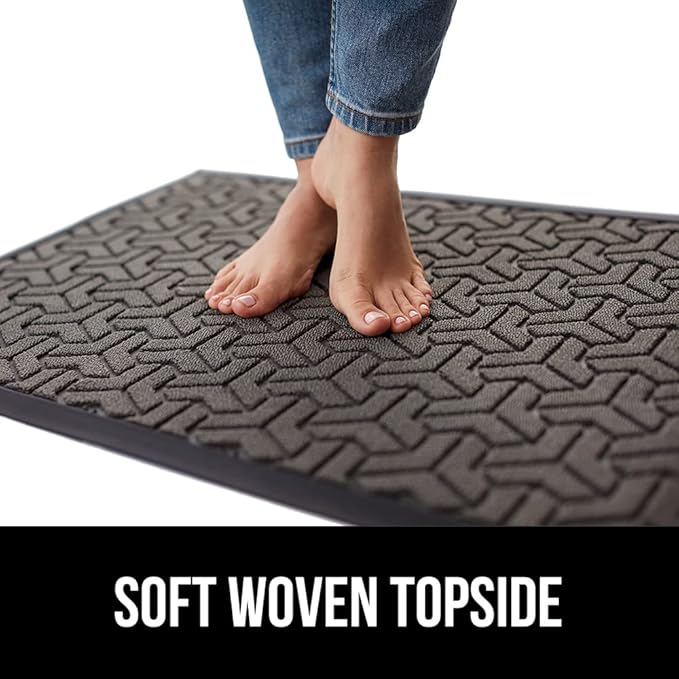 GORILLA GRIP 100% Waterproof All-Season WeatherMAX Doormat, 72x24, US Designed Natural Rubber, Stain and Fade Resistant, Low Profile Indoor Outdoor Door Mats, Easy Clean Patio Mat, Slate Geometric