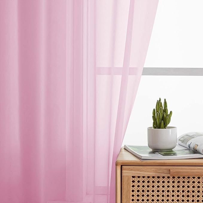 Pink Sheer Curtains 84 Inches Long 2 Panels, Soft Airy Light Filtering Curtains for Bedroom Living Room, Modern Rod Pocket Privacy Drapes Window Treatments, Pink, Total Wide 84 Inch