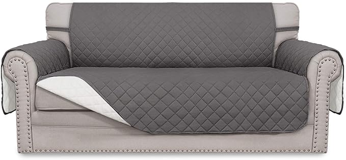 Easy-Going Sofa Slipcover Reversible Loveseat Sofa Cover Couch Cover for 2 Cushion Couch Furniture Protector with Elastic Straps for Pets Kids Dog Cat (Oversized Loveseat, Gray/Ivory)