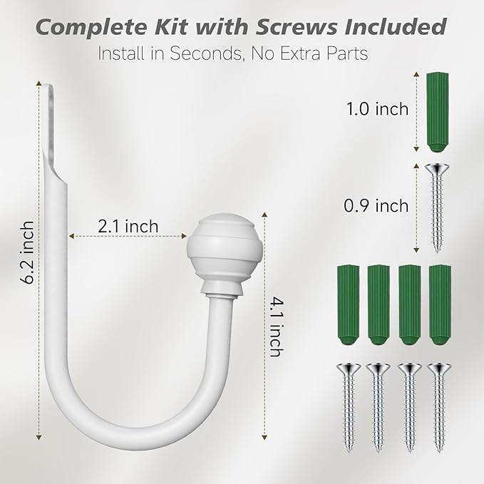 Hion Curtain Holdbacks White 2pcs, Curtain Tiebacks Wall Mounted Curtain Hooks Holders for Drapes