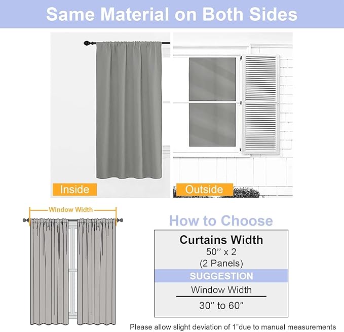 Simplebrand Ava Grey Blackout Curtains for Bedroom 90 Inches Long 2 Panels Set, Solid Privacy Energy Saving Living Room Window Treatment Curtains Blackout Drapes, W50 x L90 Inch, Grey