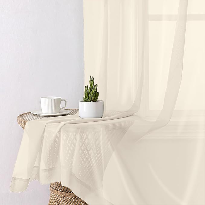 Lecloud Cream Sheer Curtains 78 Inches Long 2 Panels, Elegant Light Filtering Voile Breathable Curtains, Gauzy Window Decor with Top Dual Rod Pocket for Living Room Bedroom, Each 42" W x 78" L