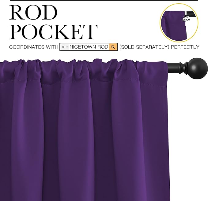NICETOWN RV Blackout Curtains for Camper Windows, Kitchen Curtains Blackout Drapes & Curtains, Energy Smart Window Treatment Curtain Panels for Bedroom (Royal Purple, 42 in x 36 in (W x L), Set of 2)