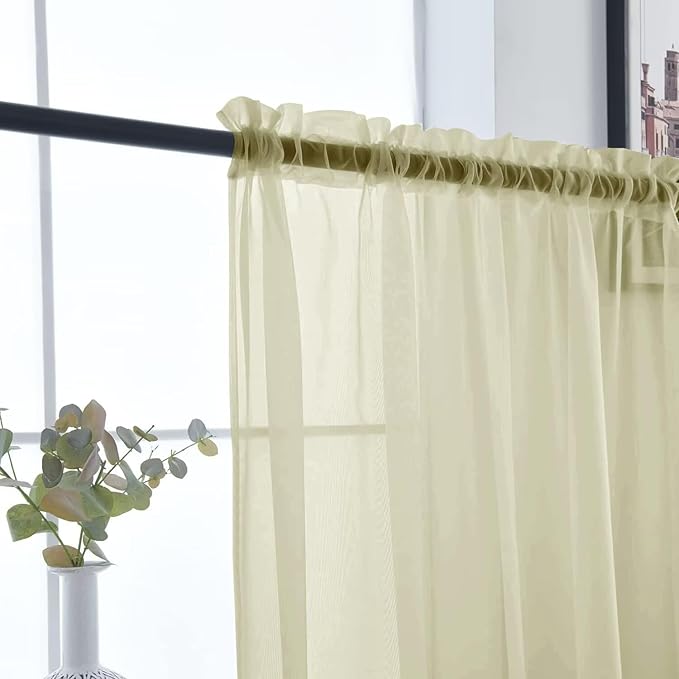 SpaceDresser Basic Rod Pocket Sheer Voile Window Curtain Panels Sage Green 1 Pair 2 Panels 52 Width 54 Inch Long for Kitchen Bedroom Children Living Room Yard（Sage Green, 52W x 54L）