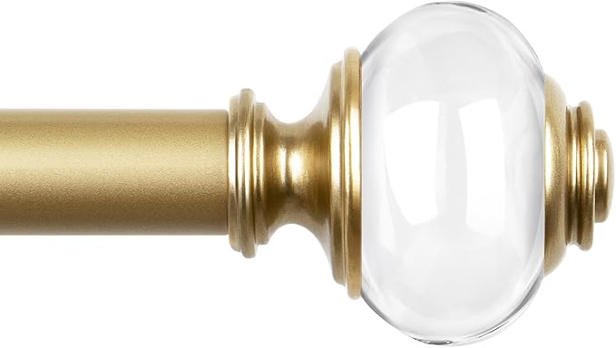USFOOK 7/8 Inch Telescoping Splicing Drapery Rods for Windows 20 to 54 Inch, Gold Curtain Rods 32 to 58 Inch(2.6-7.2ft), Decorative Translucent Finials