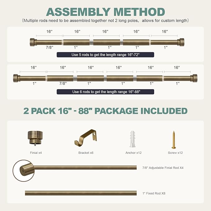 Lootkell 2 Pack Bronze Curtain Rods for Windows 48 to 84 Inches Adjustable Length Heavy Duty 1" Diameter Window Curtain Rod with Solid Metal Finials for Outdoor Farmhouse Bedroom Kitchen Living Room