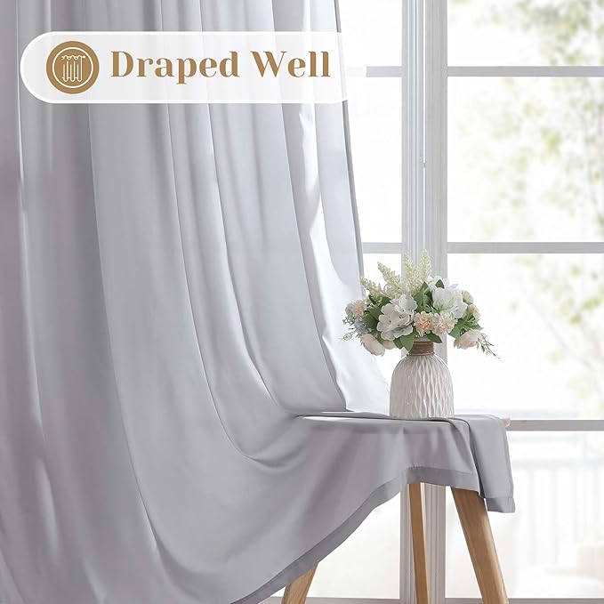 HOMEIDEAS Non-See-Through Light Grey Privacy Sheer Curtains, 52 X 54 Inches Long 2 Panels Sheer Curtains Light Filtering Window Drapes for Bedroom Living Room