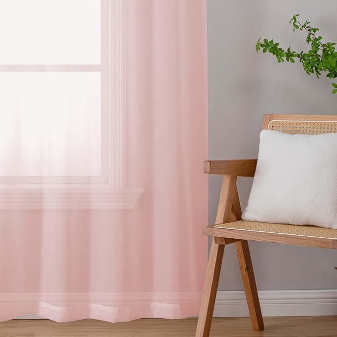 Blush Sheer Curtains for Bedroom Living Room 45 Inch Length 2 Panels, Soft Airy Light Filtering Small Kitchen Window Curtains, Rod Pocket Short Curtain Drapes, Blush, 42" Wx45 L Inches