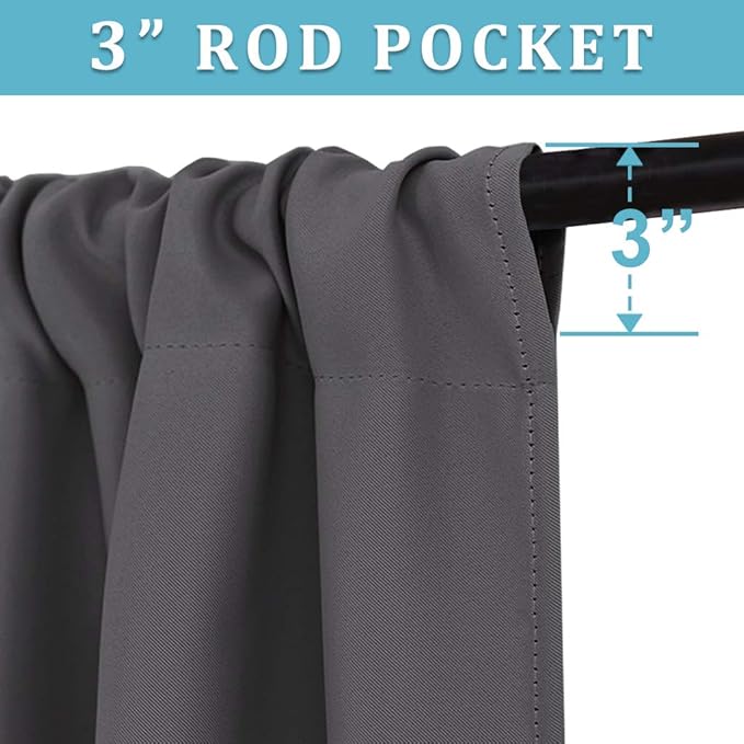 RYB HOME Extra Wide Blackout Curtains for Bedroom Living Room 63 inches Long, Thermal Insulated Privacy Drapes for Nursery Home Theater Dining Room, Width 70 by Length 63, Grey, 2 Panels