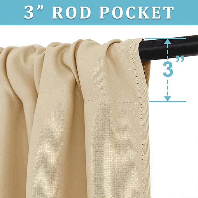 RYB HOME Extra Wide Curtains for Bedroom Living Room 63 inches Long, Thermal Insulated Privacy Drapes for Nursery Home Theater Dining Room, Width 62 by Length 63, Biscotti Beige, 2 Panels
