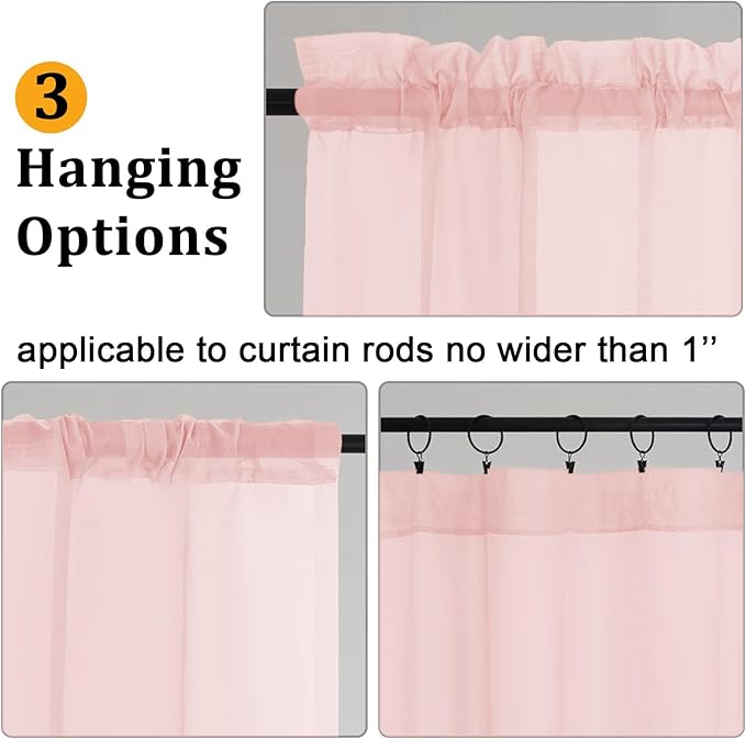 Gwine Blush Pink Sheer Curtains 96 Inches Long 2 Panels, Elegant Window Treatments Voile Curtains for Living Room, Light Filtering Rod Pocket Sheer Drapes, Each 42" Wx96