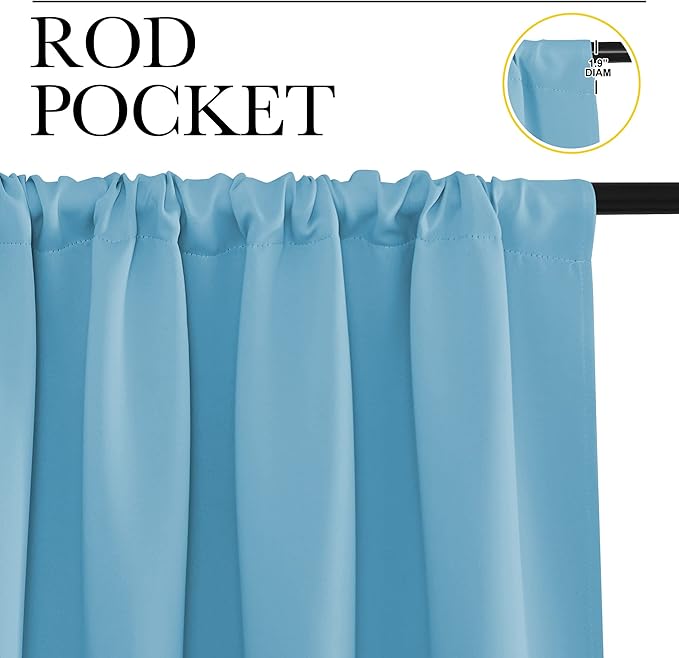 NICETOWN 2 Panels Blackout Curtains, Rod Pocket Thermal Insulated Drapes 84 inches Long, Easy-Care Modern Home Decoration Sunshades for Guest Room, Living Room, Office, 62 x 84 Inch, Teal Blue