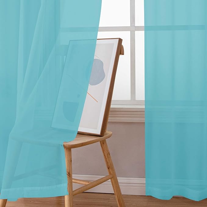 Chyhomenyc Extra Long Sheer Curtains 120 Inches Long 2 Panels Set, Light Filtering Voile Curtain Drapes for Floor to Ceiling Window Patio Sliding Door, 10FT, Aqua