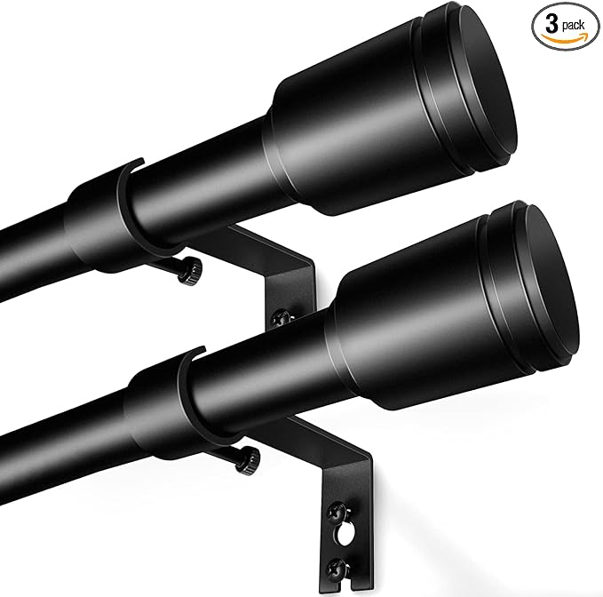 5/8” Diameter Curtain Rods 30-45 Inch, for 30-39 Inch Windows, Adjustable Splicing Black Curtain Rods for Windows with Brackets, Window Rod Long Small Curtains Rod, 2 Pack