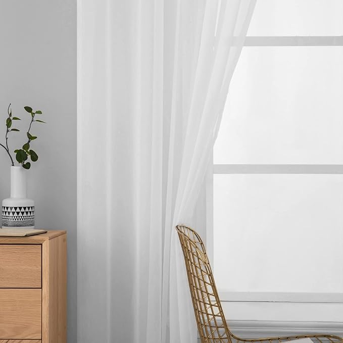 MIULEE 2 Panels Solid Color White Sheer Window Curtains Elegant Window Voile Panels/Drapes/Treatment for Bedroom Living Room (54 X 64 Inches White)