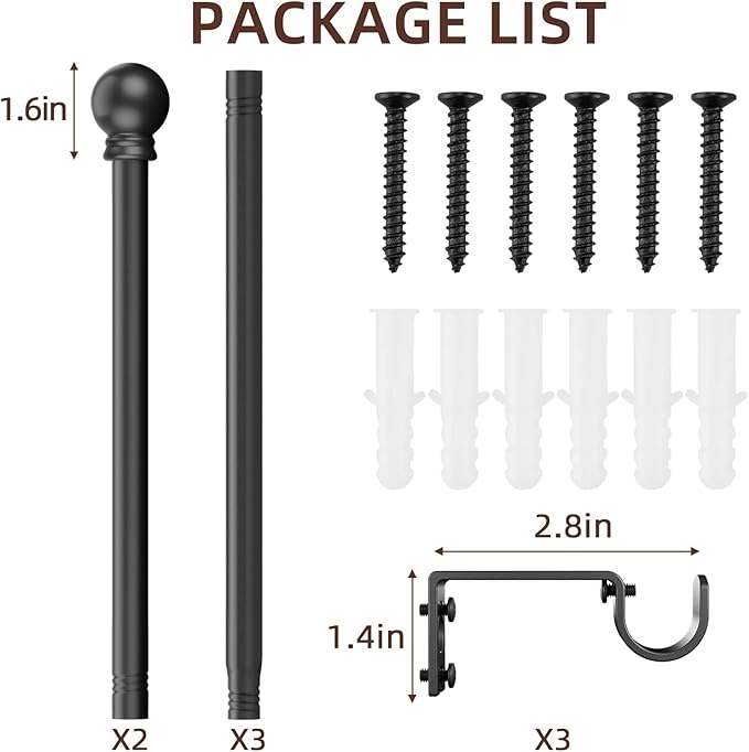 SMODBRODRE Curtain Rods for Window 32 to 78, Black 5/8 inch Splicing Single Window Curtain Rod Set with Brackets