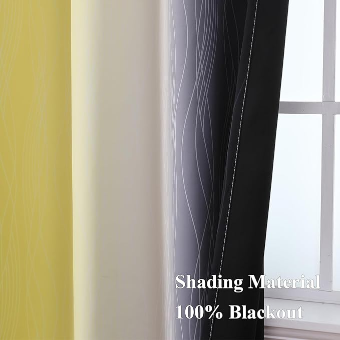 Estelar Textiler Black and Yellow Gradient Blackout Curtains for Bedroom, Thermal Insulated Ombre Blackout Drapes, Full Light Blocking Energy Saving Curtains for Living Room, 52Wx108L, 2 Panels