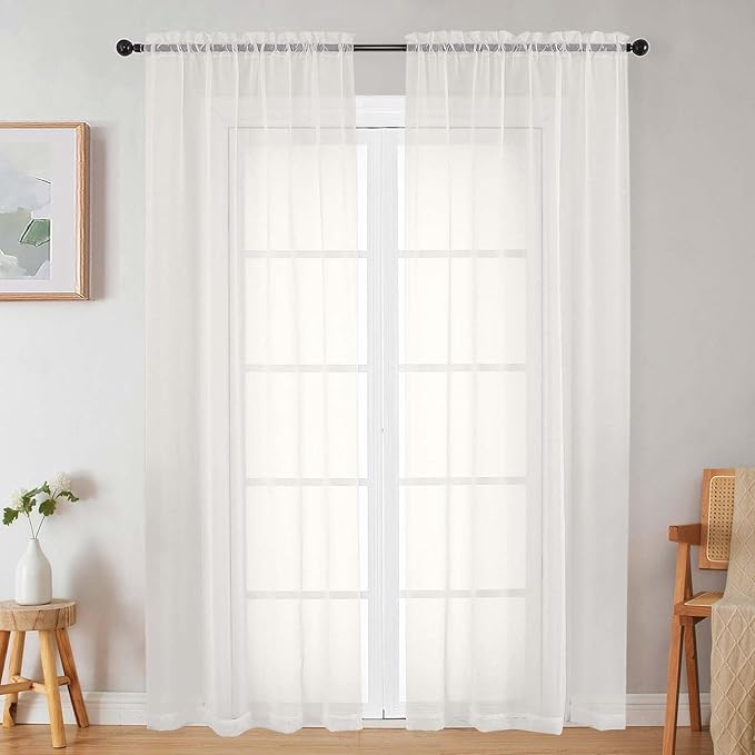 Ivory Sheer Curtains for Bedroom Living Room 90 Inches Long 2 Panels Set, Soft Airy Light Filtering Sheer Window Treatments, Modern Rod Pocket Curtains Drapes, Each 42" Wx90 L Inch