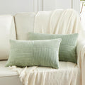 Fancy Homi 2 Packs Sage Green Lumbar Decorative Throw Pillow Covers 14x24 Inch for Couch Bed, Rustic Farmhouse Boho Home Decor, Soft Striped Corduroy Rectangle Accent Cushion Case 35x60 cm