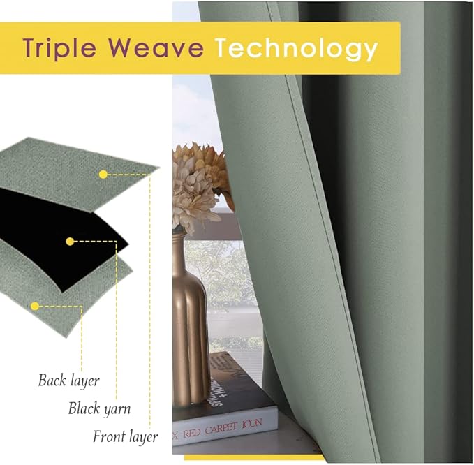 NICETOWN Thermal Insulated Greyish Green Curtains Blackout Draperies, Window Treatment Solid Grommet Room Darkening Drape Panels for Bedroom (Set of 2, 70 by 54 inches Long)