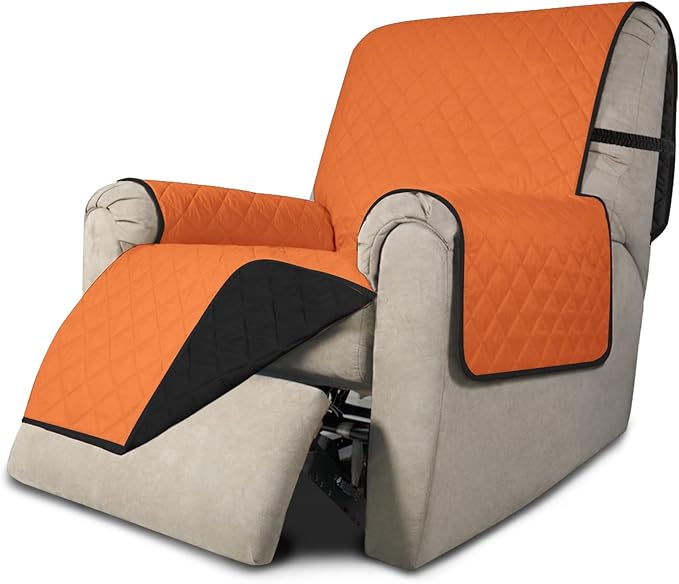 Easy-Going Recliner Chair Slipcover Reversible Sofa Cover Water Resistant Couch Cover Furniture Protector with Elastic Straps for Pets Dog (Recliner 22 inch, Orange/Black)