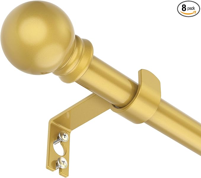 SMODBRODRE Curtain Rods for Window 32 to 120, Gold 5/8 inch Splicing Single Window Curtain Rod Set with Brackets