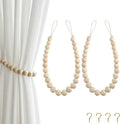 Hion 2 Pcs Boho Curtain Tiebacks,Wood Beads Curtain Holdbacks,Outdoor Farmhouse Tie Backs for Curtains,Curtain Holders for Drapes Home Office Decor with Hooks(Wood Color)