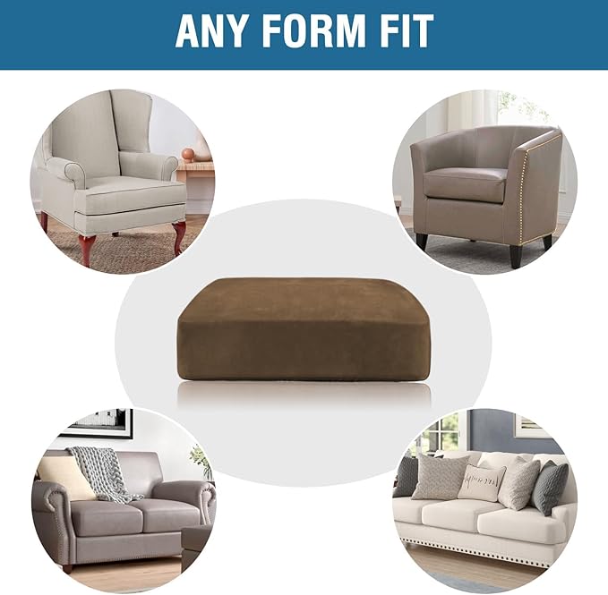 H.VERSAILTEX Velvet Stretch Couch Cushion Cover Plush Cushion Slipcover for Chair Loveseat Sofa Cushion Furniture Protector Seat Cushion Sofa Cover (2 Piece Medium Sofa Cushion Covers, Bronze Brown)