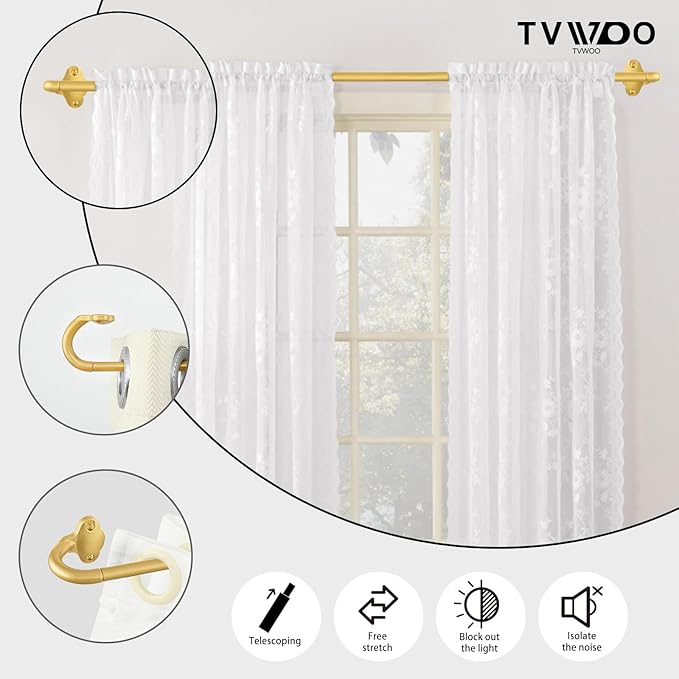 TVWOO Gold Wrap Around Curtain Rods 2 Pack:Small Blackout Adjustable Window Curtain Rod for Bedroom Kitchen Apartment Renter Friendly,Room Darkening Curved Drapery Rods Easy Install,Brass Gold 48-90"