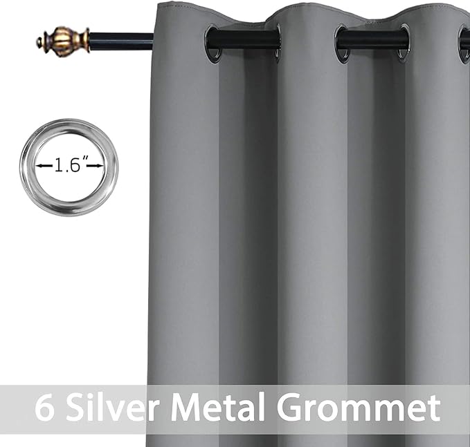 Yakamok 84 Inch Length Grey Blackout Curtains for Bedroom, Thermal Insulated Room Darkening Grommet Top Window Drapes for Living Room,42W x 84L,2 Panels