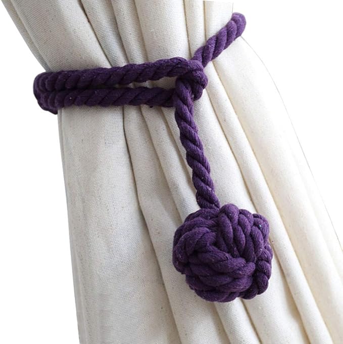 Melaluxe 4 Pack Curtain Tiebacks - Heavy Duty Curtain Rope Tieback, Handmade Rural Decorative Curtain Holdbacks (Purple)