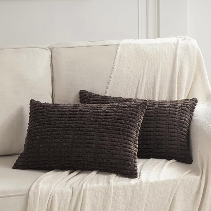 Fancy Homi 4 Packs Boho Dark Brown Decorative Throw Pillow Covers 16x24 Inch for Living Room Couch Bed Sofa, Rustic Modern Farmhouse Home Decor, Soft Plush Corduroy Cute Square Cushion Case 40x60 cm