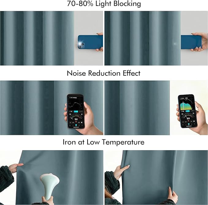 MIULEE Greyish Blue Back Tab Blackout Curtains 90 Inches Long 2 Panels Set for Living Room Bedroom Privacy, Rod Pocket/Pinch Pleat Thermal Insulated Room Darkening Pleated Light Blocking Drapes