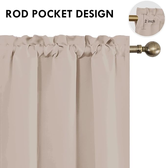 DWCN Blackout Curtains for Living Room Thermal Insulated, Energy Saving & Noise Reducing Bedroom Curtains, Camel, W 38x L 45 Inch, Set of 2 Rod Pocket Curtain Panels