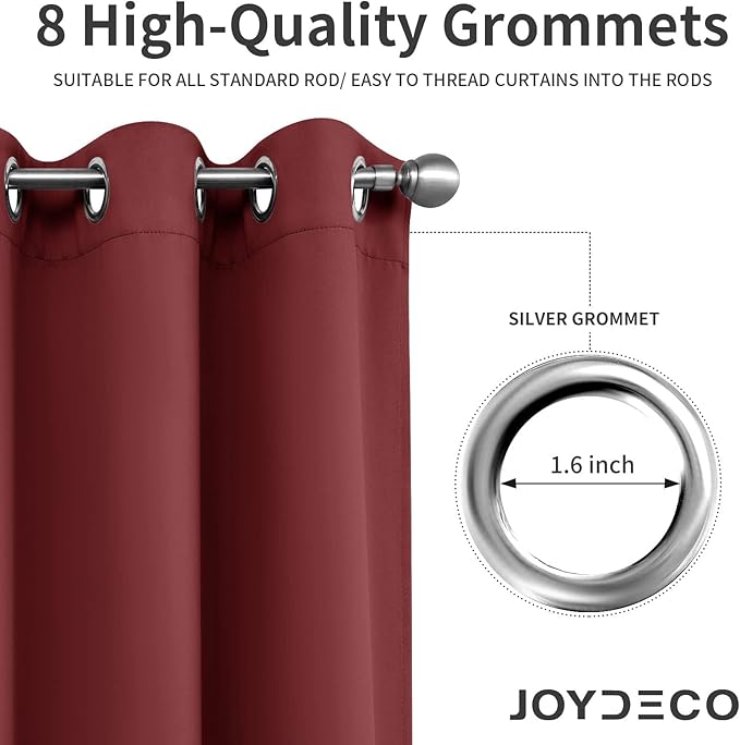 Joydeco Blackout Curtains 72 inches Long 2 Panels Set, Thermal Insulated Long Curtains 2 Burg, Room Darkening Grommet Drapes for Bedroom Living Room Windows (W42 x L72 Inch, Burgundy Red)