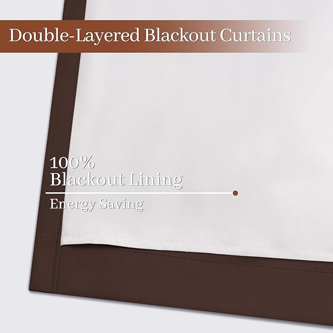 Yakamok Room Darkening 100% Blackout Curtains Grommet Window Treatments with 2 Thick Layers-Brown Thermal Insulated Drapes Set of 2 Panels for Bedroom Living Room 52 Inches by 72 Inches Length