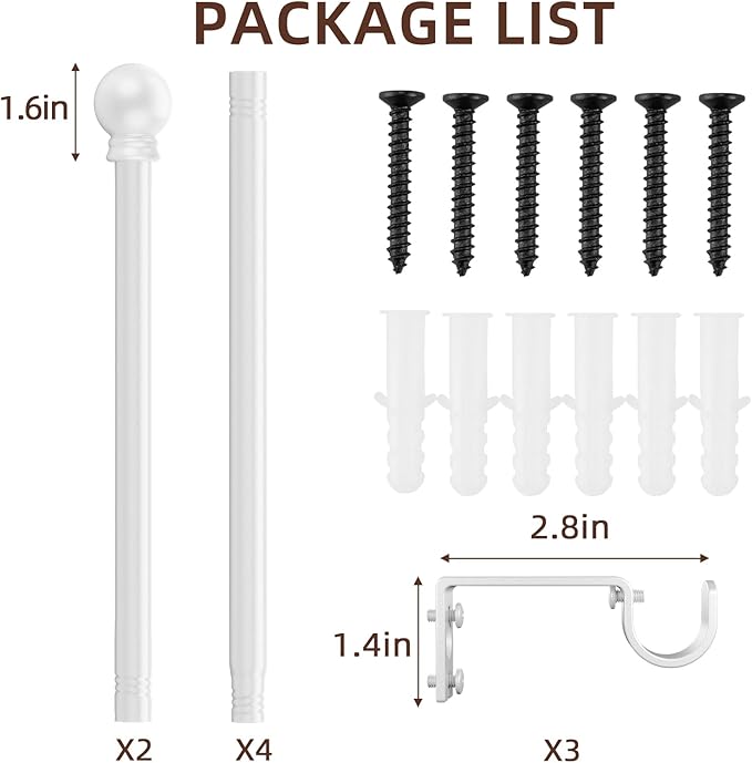 SMODBRODRE Curtain Rods for Window 48 to 84-93, White 5/8 inch Splicing Single Window Curtain Rod Set with Brackets