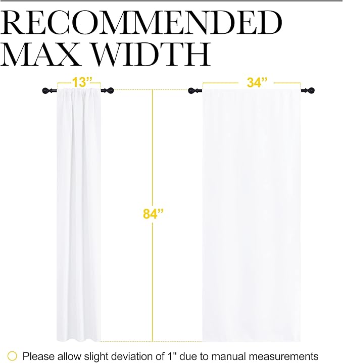 NICETOWN White Bedroom Curtain Panels - Multi-Function Noise Reducing Performance Window Treatment Thermal Insulated Rod Pocket Room Darkening Drapes for Nursery (2 Panels, 34 by 84)