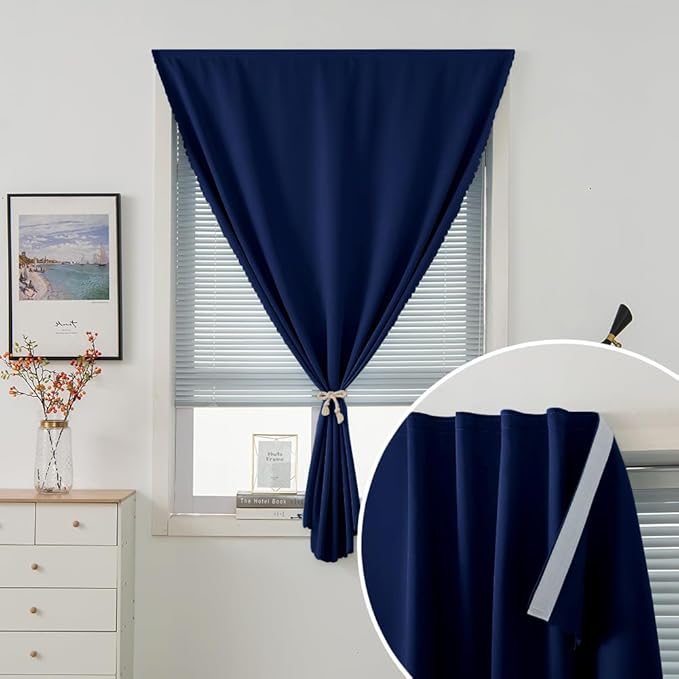 Self Adhesive Portable Blackout Curtains for Bedroom Easy to Install Window Thermal Lnsulated Kitchen Room Darkening Small Window Curtains, 47" W X 71" L, Navy Blue, 1 Panel