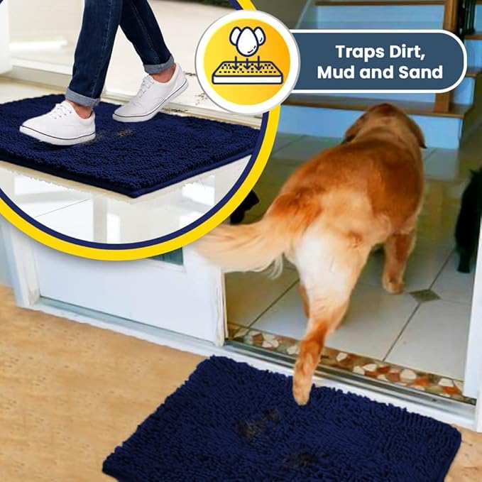 Muddy Mat® | Super Absorbent Door Mat Indoor, Microfiber Quick Dry Chenille Entryway Rug, Non-Slip Front Door Mat, Indoor Mats for Entryway, Machine Washable Pet Rug, Navy Blue 24"x36"