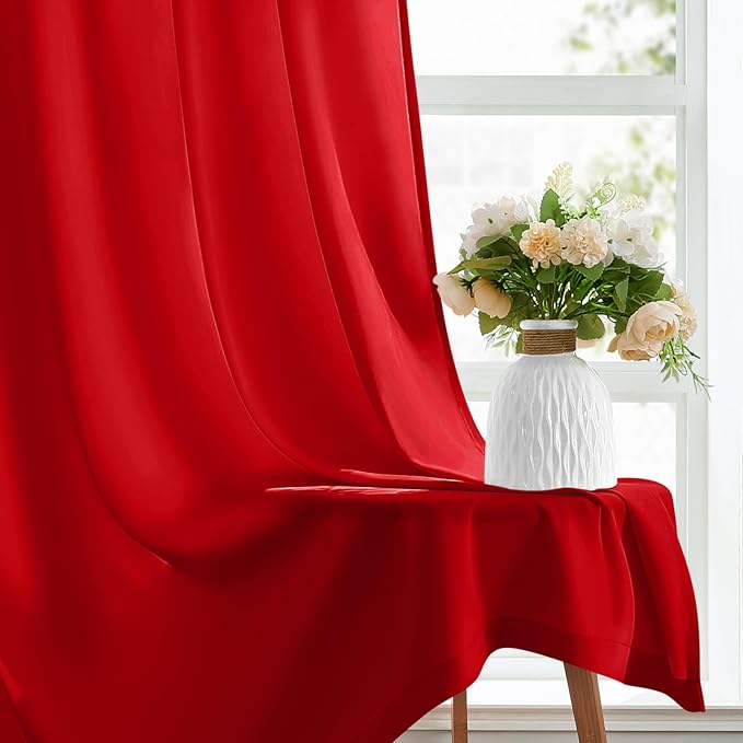 HOMEIDEAS Christmas Non-See-Through Red Privacy Sheer Curtains, 52 X 63 Inches Long 2 Panels Sheer Curtains Light Filtering Window Drapes for Bedroom Living Room