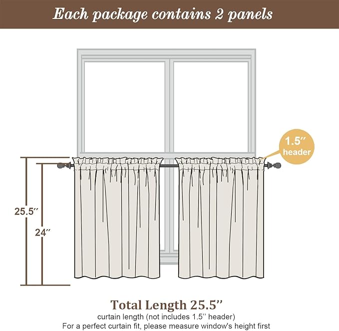 Chyhomenyc Gold Sheer Curtains 24 Inch Length, Light Filtering Leaf Tufted Textured Small Window Kitchen Curtain Over Sink, Short Half Window Curtains for Bathroom Basement, 30" Wx24 L, 2 Panels