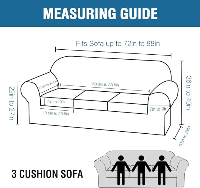 H.VERSAILTEX 4 Piece Stretch Couch Covers for 3 Cushion Couch Sofa Furniture Slipcovers Feature Upgraded Thicker Jacquard Fabric (Sofa, Ivory)