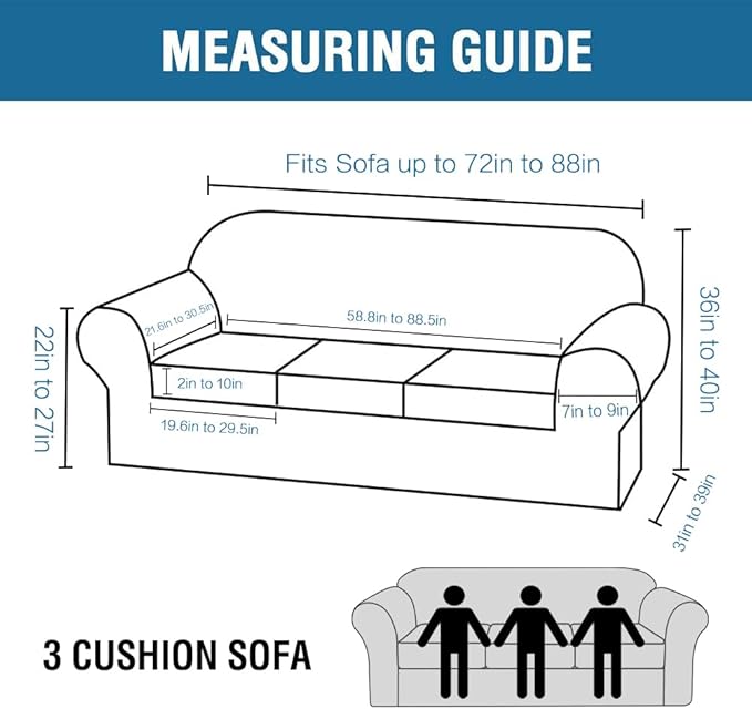 H.VERSAILTEX 4 Piece Stretch Sofa Covers for 3 Cushion Couch Covers for Living Room Furniture Slipcovers (Base Cover Plus 3 Seat Cushion Covers) Upgraded Thicker Jacquard Fabric (Sofa, Island Fossi)