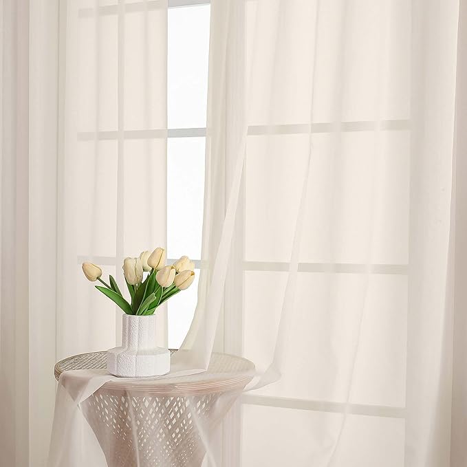 Chyhomenyc Cream Sheer Curtains 96 Inches Long 2 Panels, Light Filtering Cream Curtains for Living Room, Soft Gentle Voile Rod Pocket Bedroom Window Drapes, 59Wx96L Inch, 2PCS