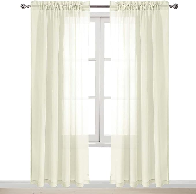 DWCN Ivory Sheer Curtains Semi Transparent Voile Rod Pocket Curtains for Bedroom and Living Room, 52 x 84 inches Long, Set of 2 Panels