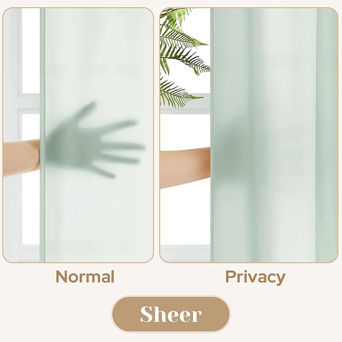 HOMEIDEAS Non-See-Through Sage Green Privacy Sheer Curtains, 52 X 72 Inches Long 2 Panels Sheer Curtains Light Filtering Window Drapes for Bedroom Living Room